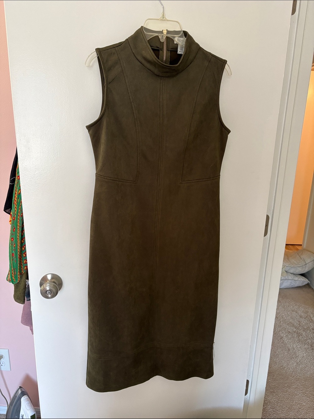 Olive suede midi dress